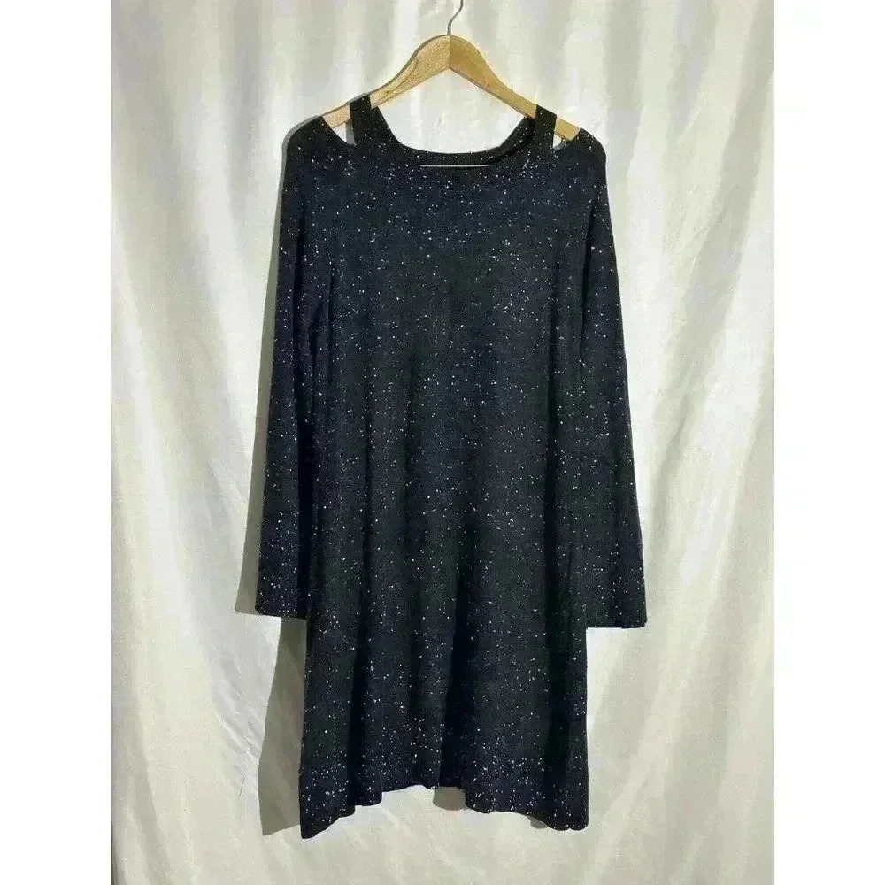 Ann‎ Taylor Loft Gray / Black White Speckle Cutout Neck Sweater Dress Size Large